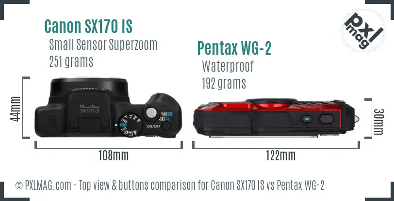 Canon SX170 IS vs Pentax WG-2 top view buttons comparison
