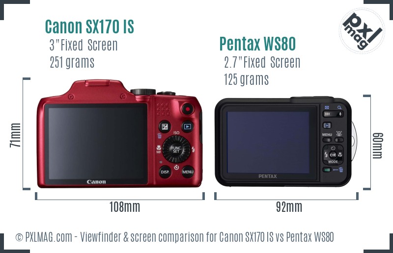 Canon SX170 IS vs Pentax WS80 Screen and Viewfinder comparison