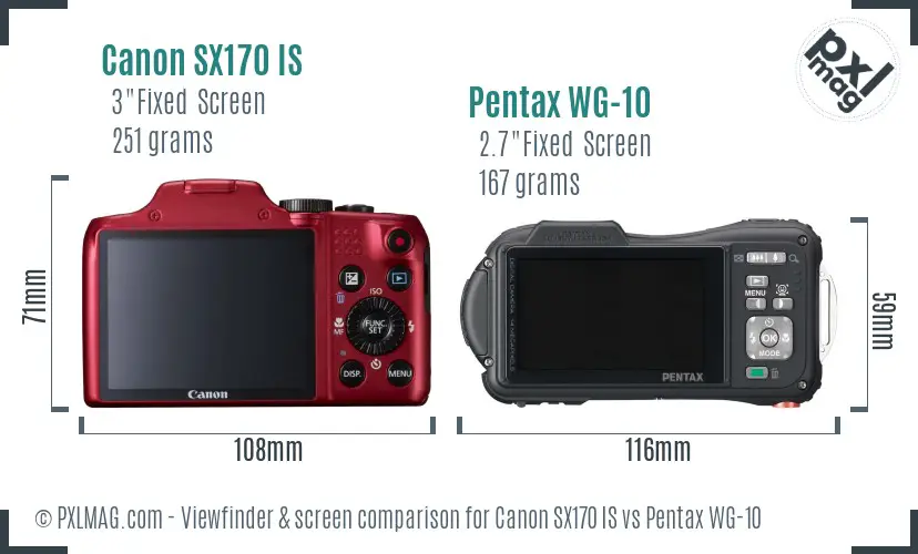 Canon SX170 IS vs Pentax WG-10 Screen and Viewfinder comparison