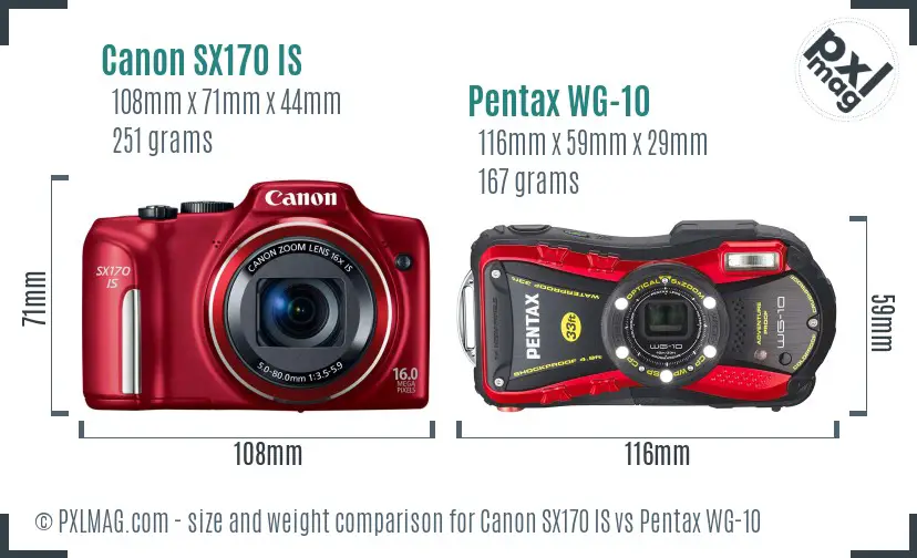 Canon SX170 IS vs Pentax WG-10 size comparison