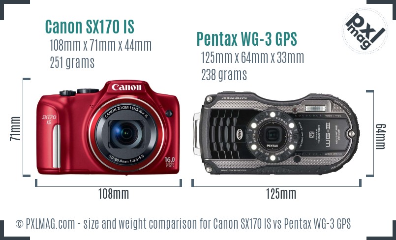 Canon SX170 IS vs Pentax WG-3 GPS size comparison