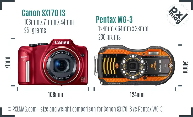 Canon SX170 IS vs Pentax WG-3 size comparison