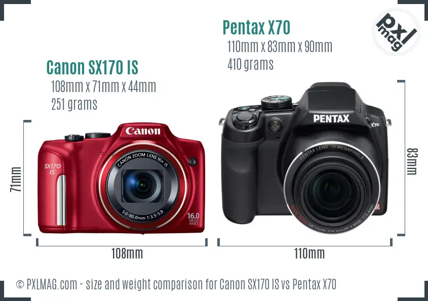 Canon SX170 IS vs Pentax X70 size comparison