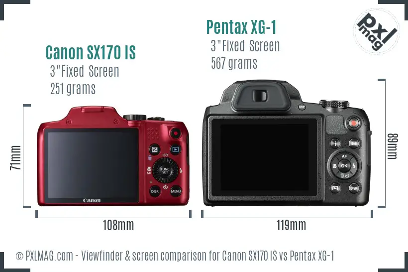 Canon SX170 IS vs Pentax XG-1 Screen and Viewfinder comparison