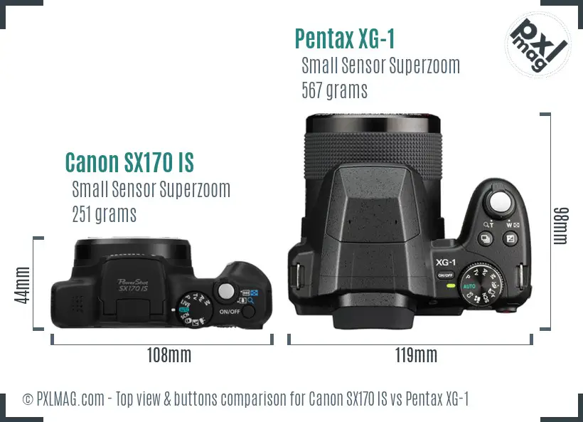Canon SX170 IS vs Pentax XG-1 top view buttons comparison