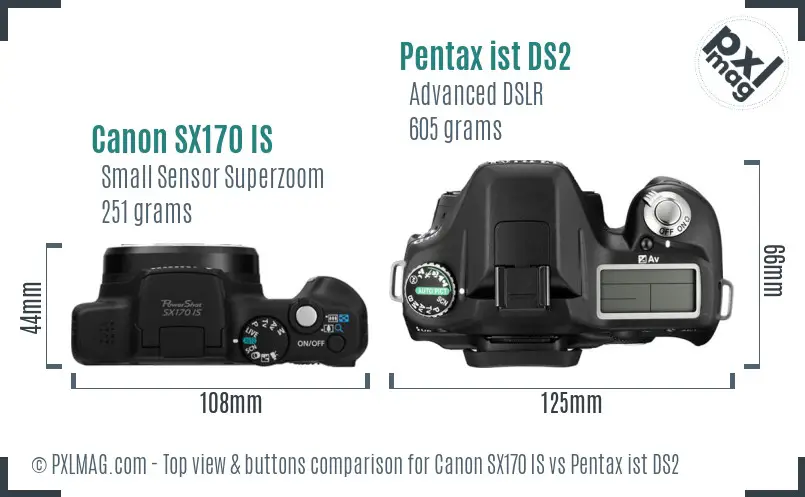 Canon SX170 IS vs Pentax ist DS2 top view buttons comparison