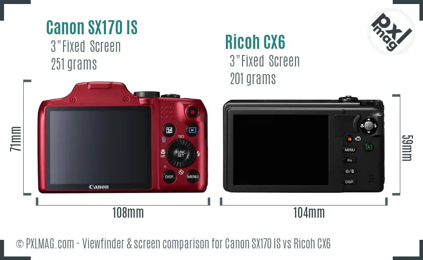 Canon SX170 IS vs Ricoh CX6 Screen and Viewfinder comparison