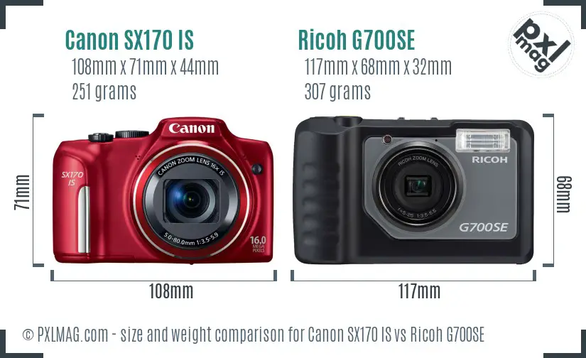 Canon SX170 IS vs Ricoh G700SE size comparison Canon SX170 IS vs Ricoh G700SE size comparison