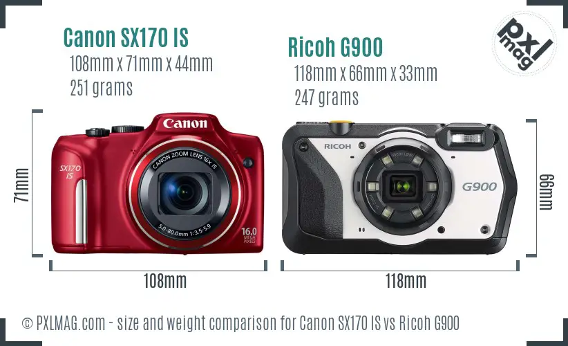 Canon SX170 IS vs Ricoh G900 size comparison