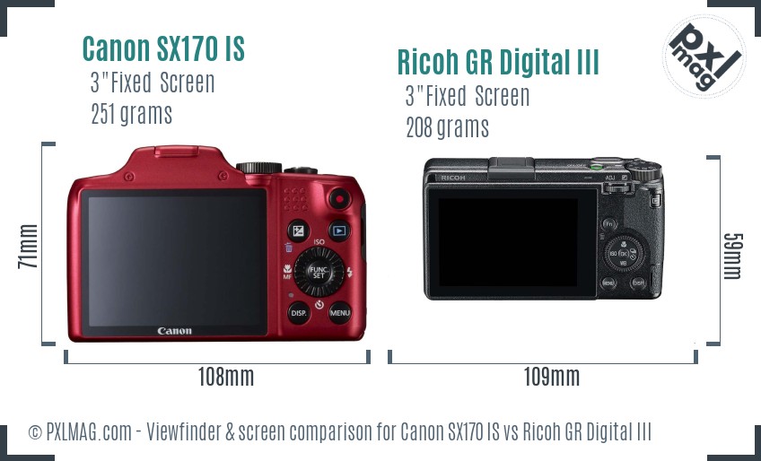 Canon SX170 IS vs Ricoh GR Digital III Screen and Viewfinder comparison