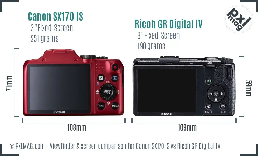 Canon SX170 IS vs Ricoh GR Digital IV Screen and Viewfinder comparison