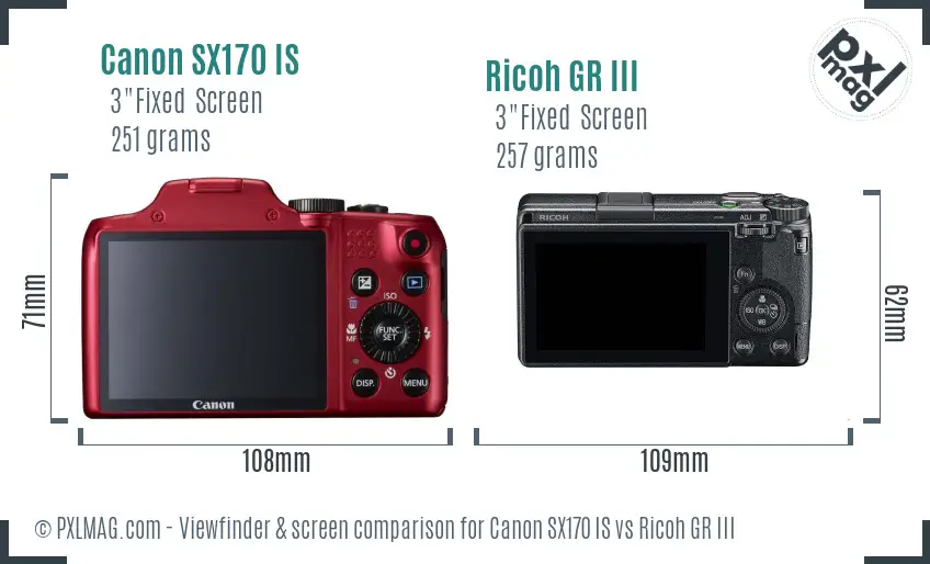 Canon SX170 IS vs Ricoh GR III Screen and Viewfinder comparison