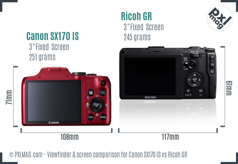 Canon SX170 IS vs Ricoh GR Screen and Viewfinder comparison