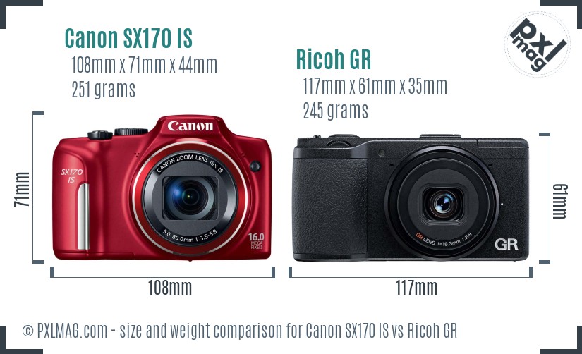 Canon SX170 IS vs Ricoh GR size comparison Canon SX170 IS vs Ricoh GR size comparison