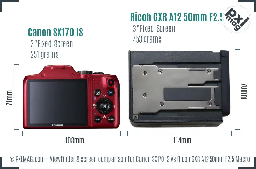 Canon SX170 IS vs Ricoh GXR A12 50mm F2.5 Macro Screen and Viewfinder comparison