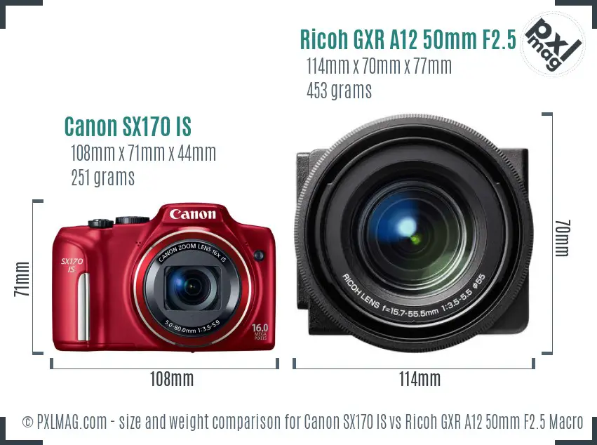 Canon SX170 IS vs Ricoh GXR A12 50mm F2.5 Macro size comparison