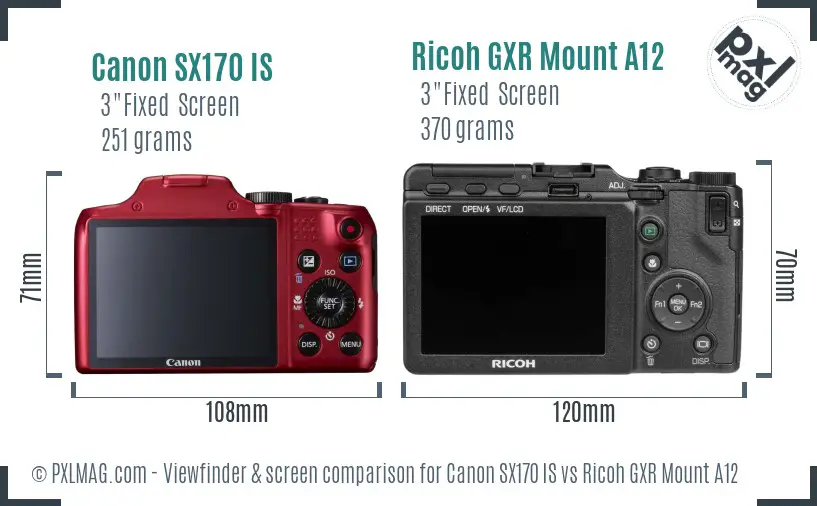 Canon SX170 IS vs Ricoh GXR Mount A12 Screen and Viewfinder comparison