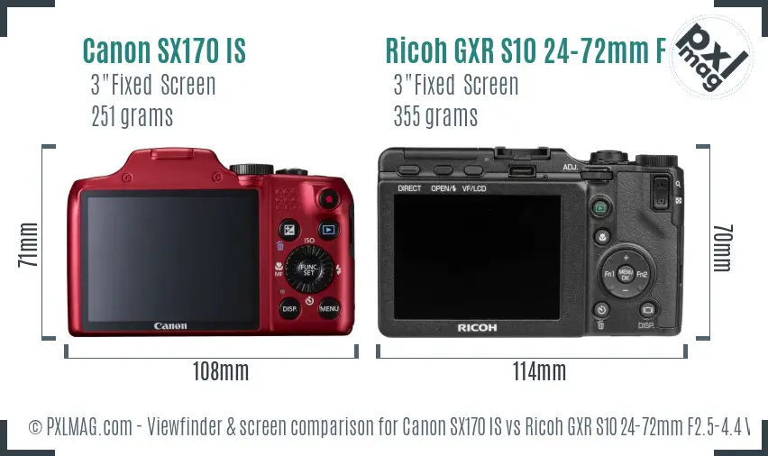 Canon SX170 IS vs Ricoh GXR S10 24-72mm F2.5-4.4 VC Screen and Viewfinder comparison
