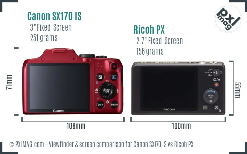 Canon SX170 IS vs Ricoh PX Screen and Viewfinder comparison