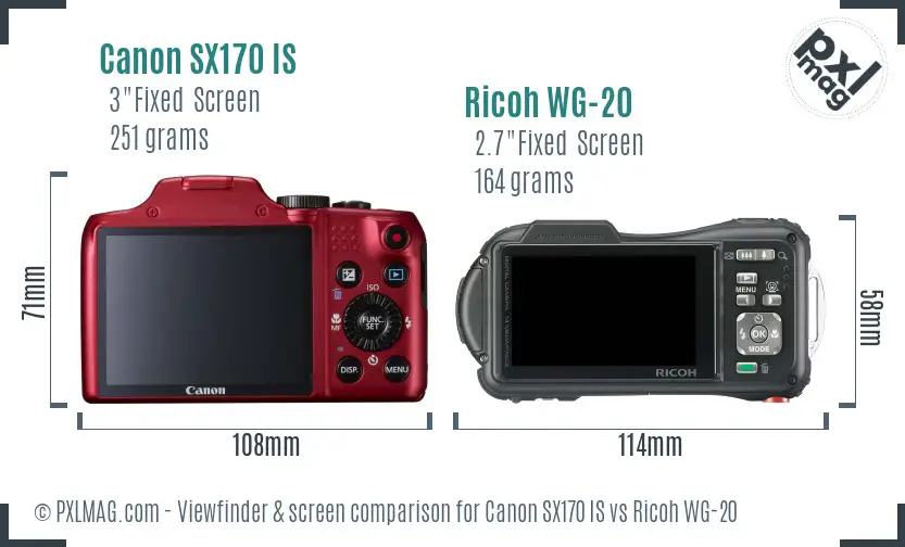 Canon SX170 IS vs Ricoh WG-20 Screen and Viewfinder comparison