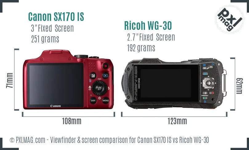 Canon SX170 IS vs Ricoh WG-30 Screen and Viewfinder comparison