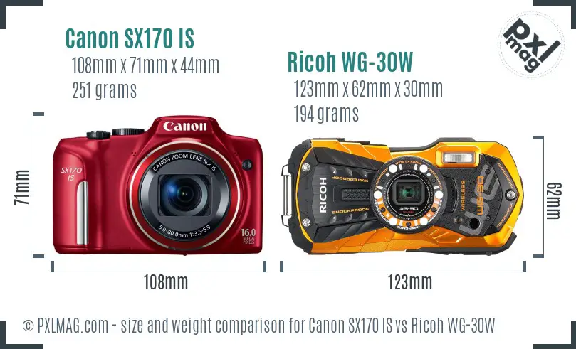 Canon SX170 IS vs Ricoh WG-30W size comparison Canon SX170 IS vs Ricoh WG-30W size comparison