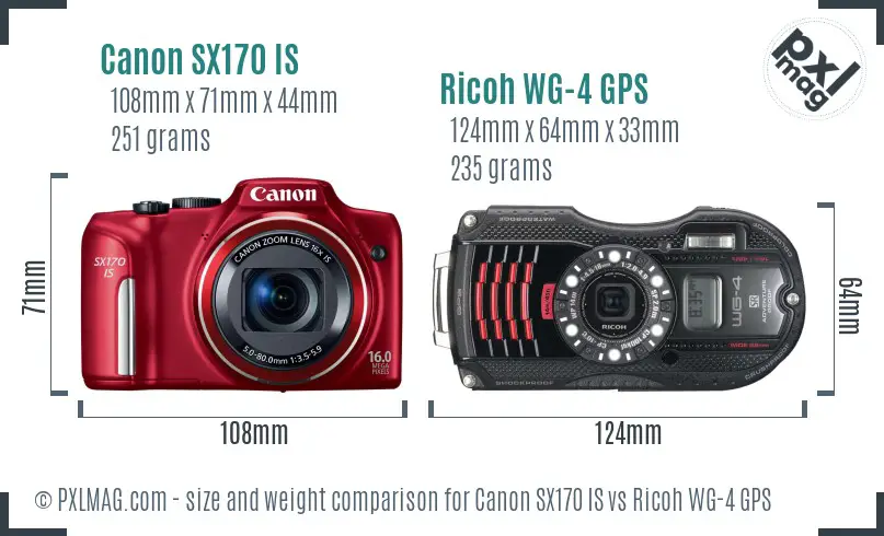 Canon SX170 IS vs Ricoh WG-4 GPS size comparison