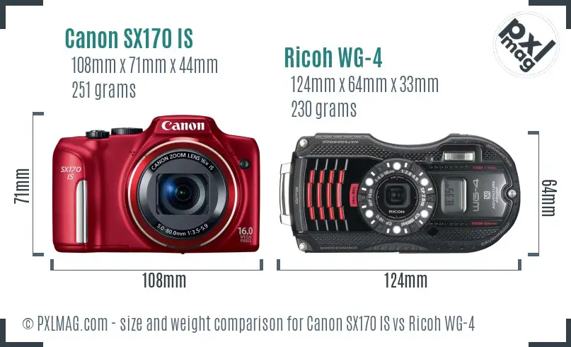 Canon SX170 IS vs Ricoh WG-4 size comparison Canon SX170 IS vs Ricoh WG-4 size comparison