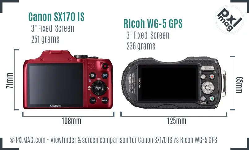 Canon SX170 IS vs Ricoh WG-5 GPS Screen and Viewfinder comparison