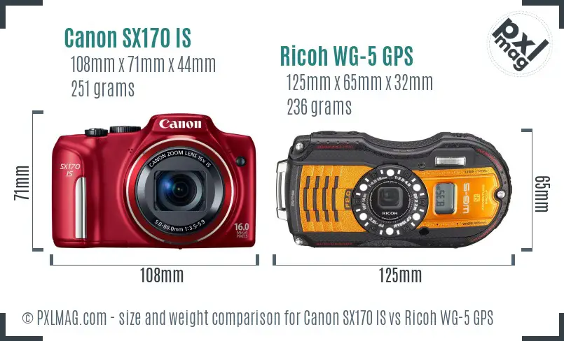 Canon SX170 IS vs Ricoh WG-5 GPS size comparison