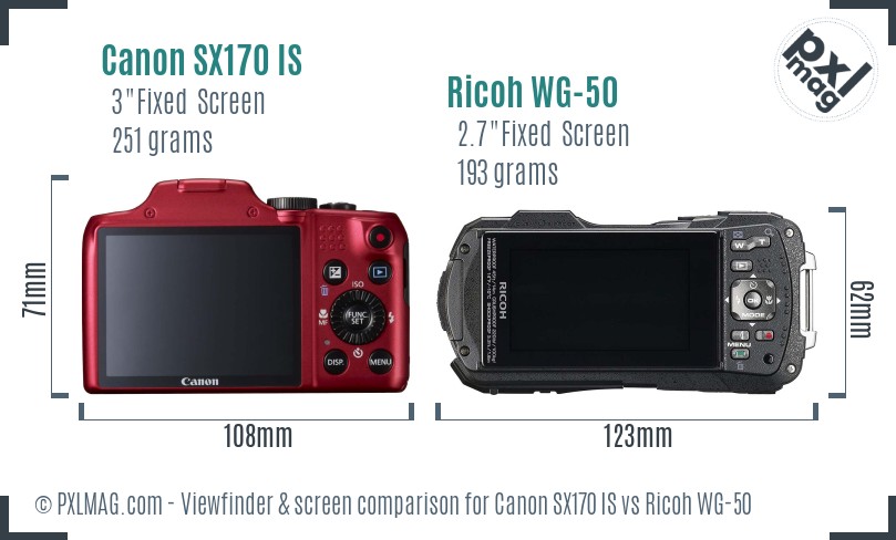 Canon SX170 IS vs Ricoh WG-50 Screen and Viewfinder comparison