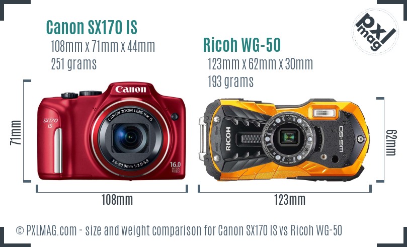 Canon SX170 IS vs Ricoh WG-50 size comparison Canon SX170 IS vs Ricoh WG-50 size comparison