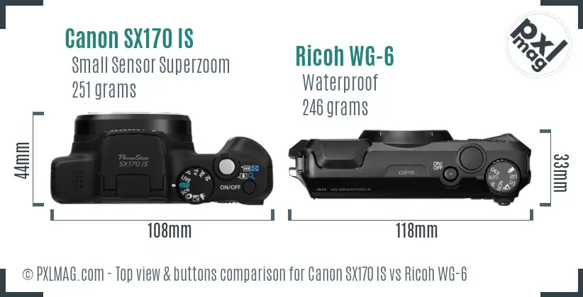 Canon SX170 IS vs Ricoh WG-6 top view buttons comparison