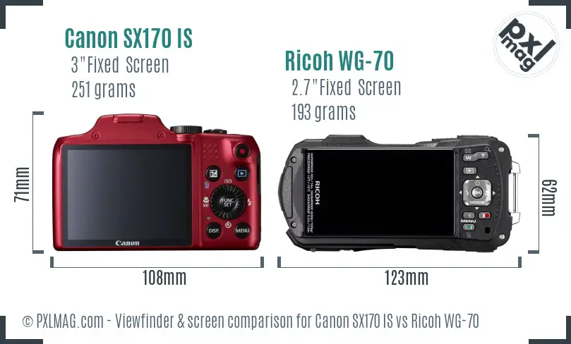 Canon SX170 IS vs Ricoh WG-70 Screen and Viewfinder comparison