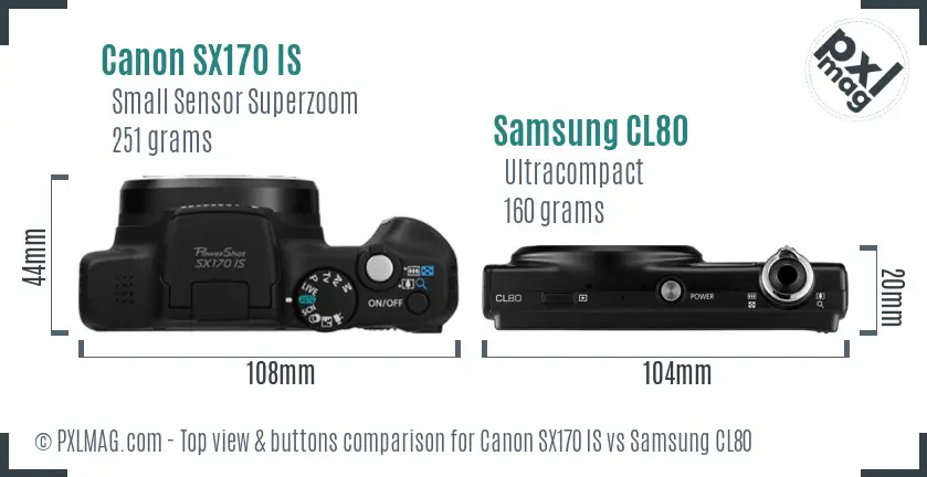 Canon SX170 IS vs Samsung CL80 top view buttons comparison