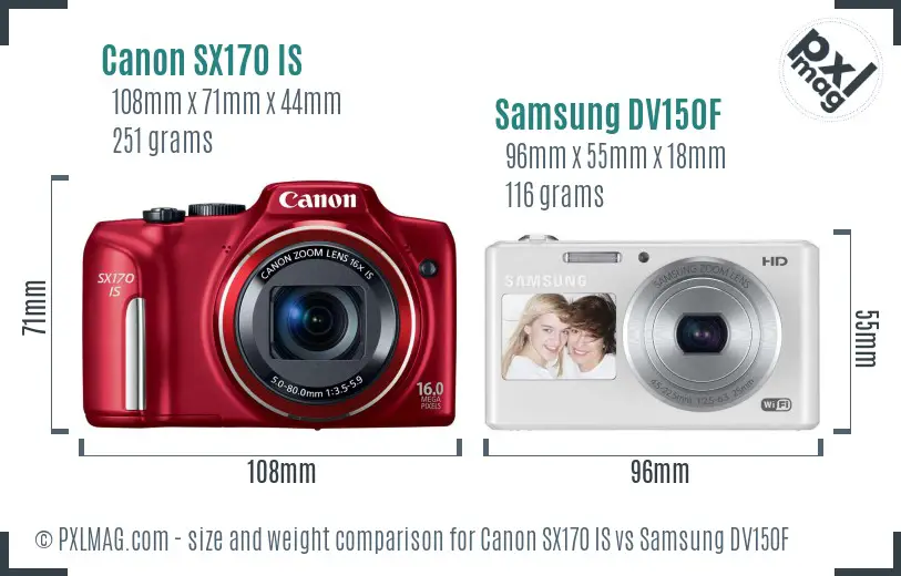 Canon SX170 IS vs Samsung DV150F size comparison