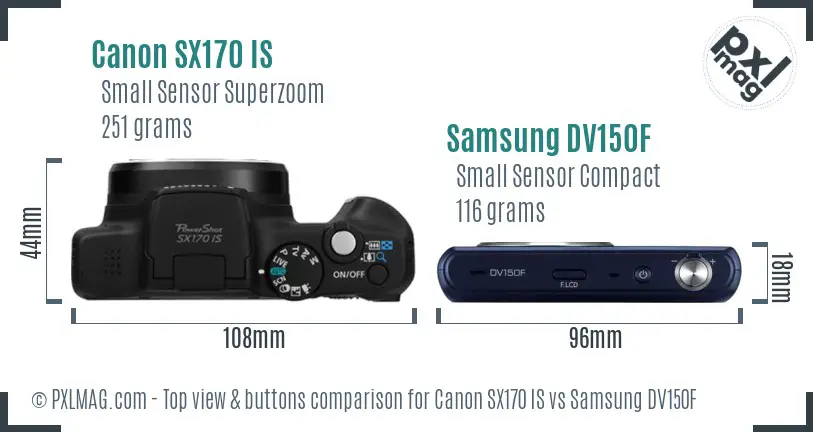 Canon SX170 IS vs Samsung DV150F top view buttons comparison