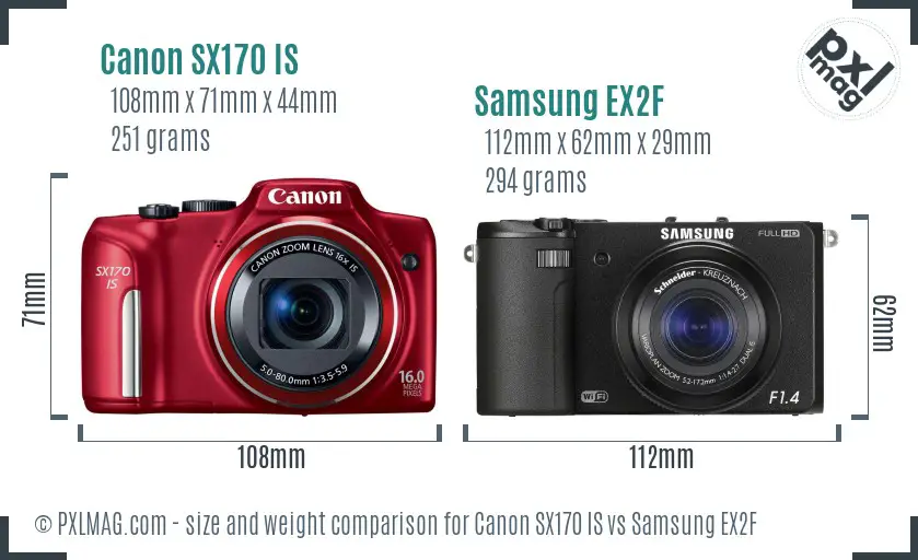 Canon SX170 IS vs Samsung EX2F size comparison