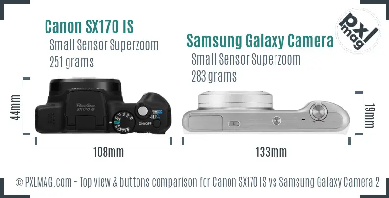 Canon SX170 IS vs Samsung Galaxy Camera 2 top view buttons comparison Canon SX170 IS vs Samsung Galaxy Camera 2 top view buttons comparison