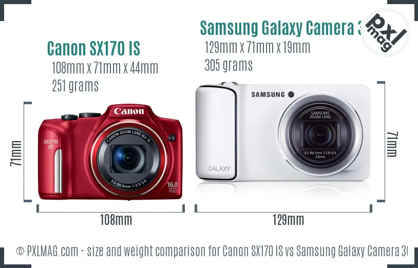 Canon SX170 IS vs Samsung Galaxy Camera 3G size comparison Canon SX170 IS vs Samsung Galaxy Camera 3G size comparison