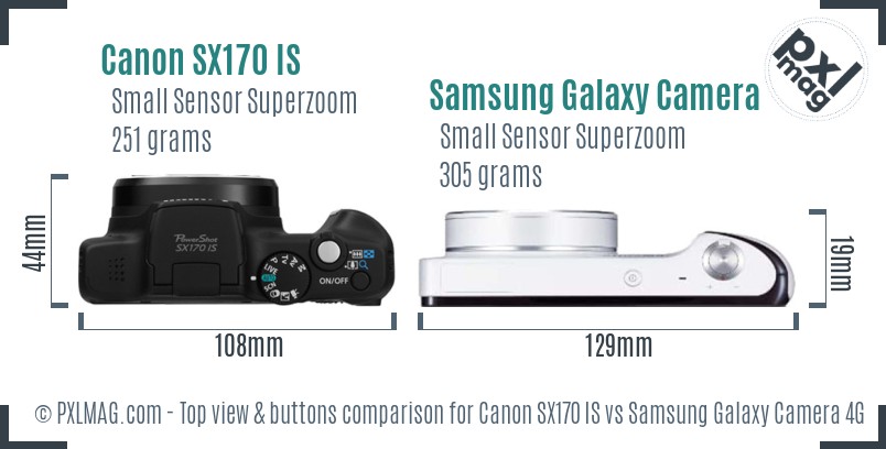 Canon SX170 IS vs Samsung Galaxy Camera 4G top view buttons comparison