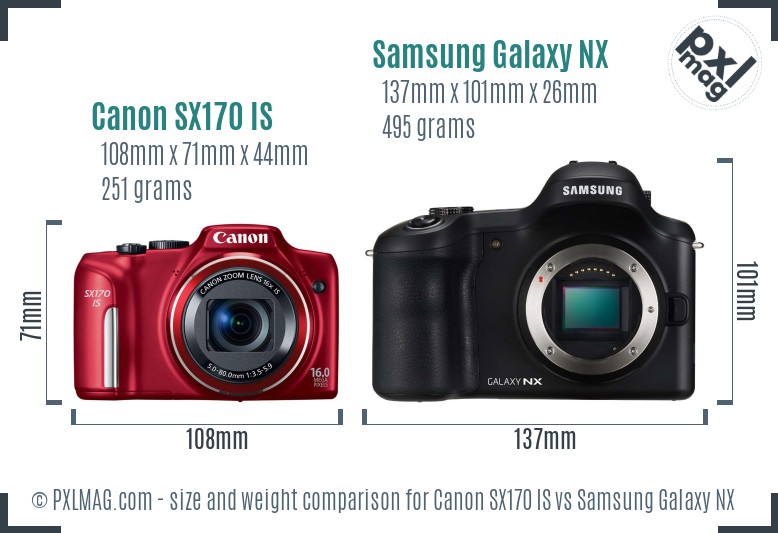 Canon SX170 IS vs Samsung Galaxy NX size comparison
