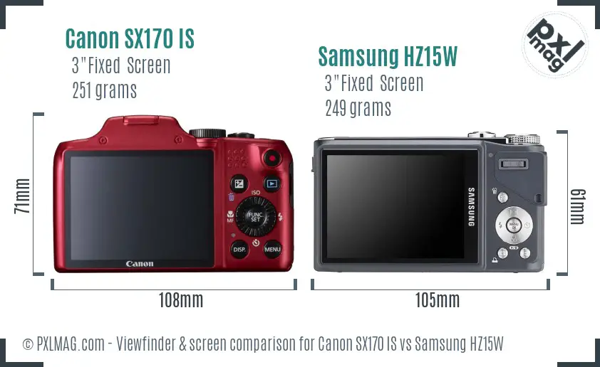 Canon SX170 IS vs Samsung HZ15W Screen and Viewfinder comparison