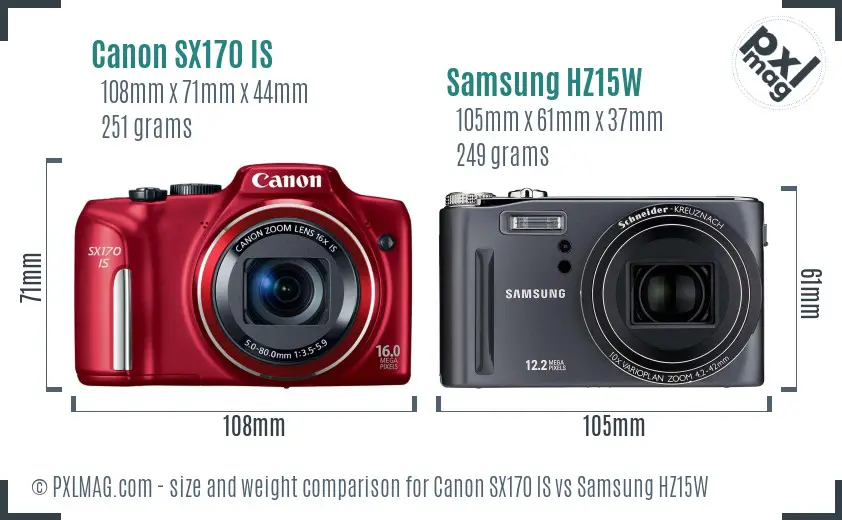 Canon SX170 IS vs Samsung HZ15W size comparison