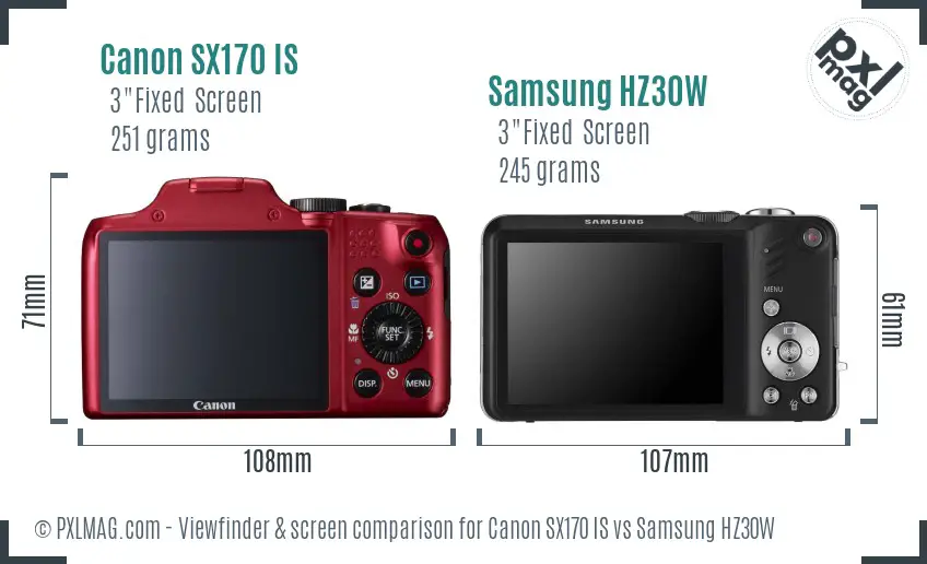 Canon SX170 IS vs Samsung HZ30W Screen and Viewfinder comparison