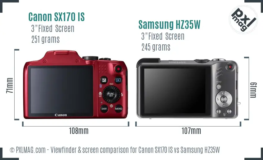 Canon SX170 IS vs Samsung HZ35W Screen and Viewfinder comparison