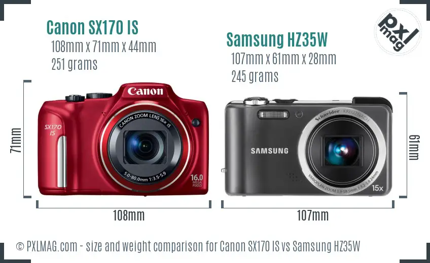 Canon SX170 IS vs Samsung HZ35W size comparison