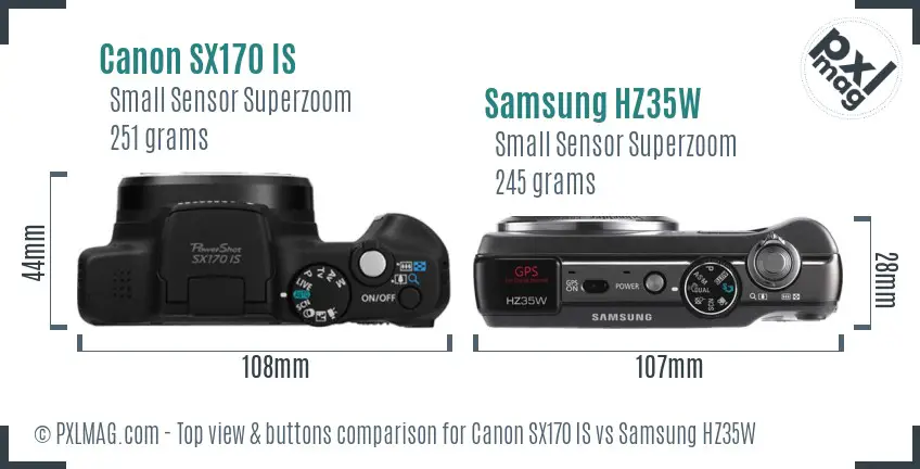 Canon SX170 IS vs Samsung HZ35W top view buttons comparison