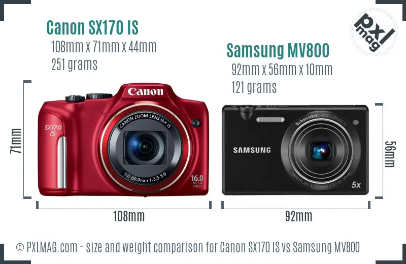 Canon SX170 IS vs Samsung MV800 size comparison