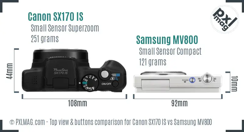 Canon SX170 IS vs Samsung MV800 top view buttons comparison